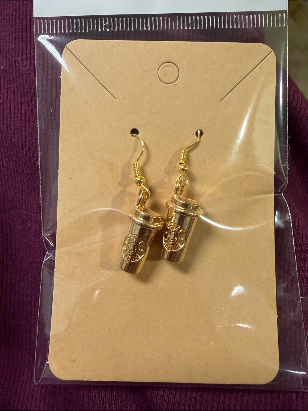 Cute Gold Starbucks Coffee Cup Earrings